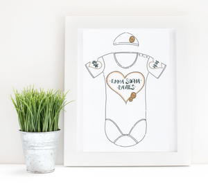 Neutral Heart Personalised Baby Grow Print
