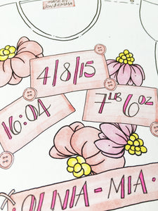 Pink Flowers Personalised Baby Grow Print