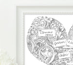 Load image into Gallery viewer, Personalised Black and White Family Doodle Heart Print
