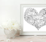 Load image into Gallery viewer, Personalised Black and White Family Doodle Heart Print

