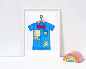 Blue Shirt and Red Bow Tie Personalised Print