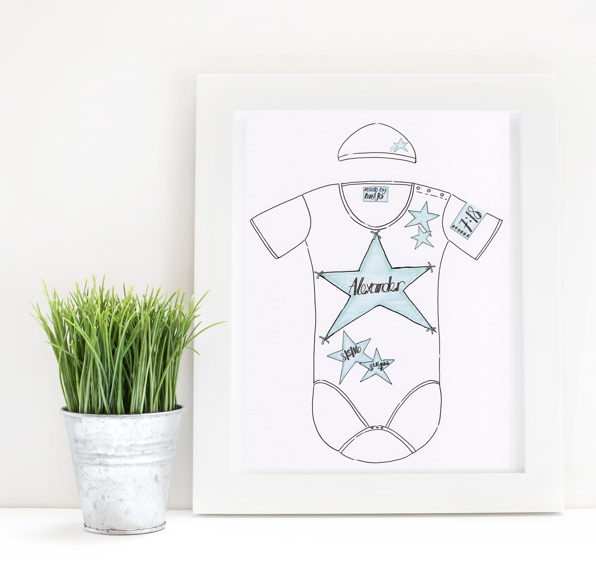 Blue Stars Personalised Baby Grow Print