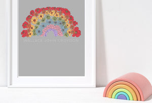 Rainbow flowers personalised print Grey