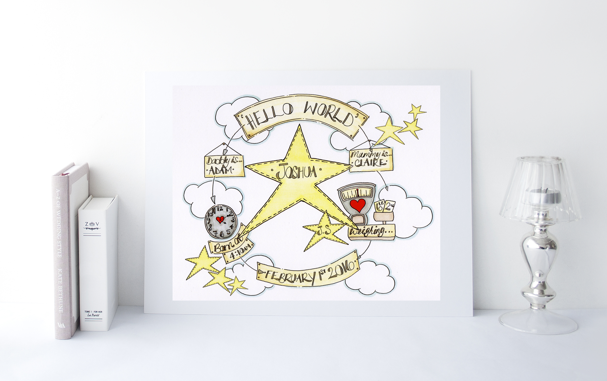 Yellow Stars Cloud Cycle Personalised Print