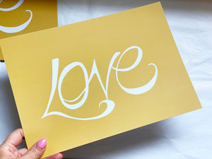 Hand Illustrated Love Print - White on Mustard