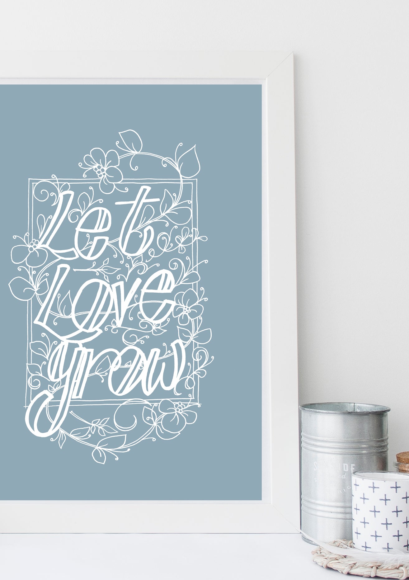 Let Love Grow Print - White on Teal