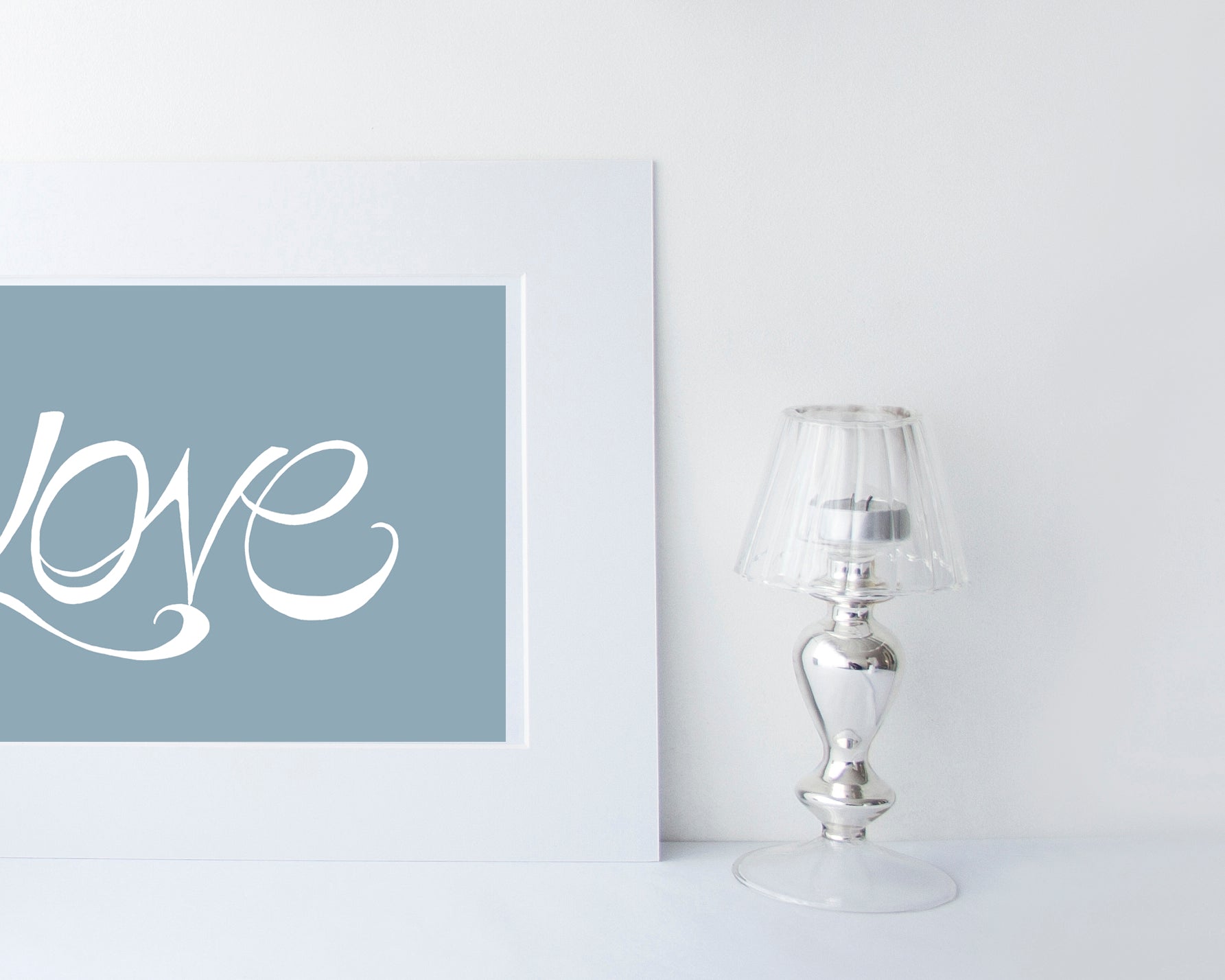 Hand Illustrated Love Print - White on Teal