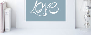 Hand Illustrated Love Print - White on Teal