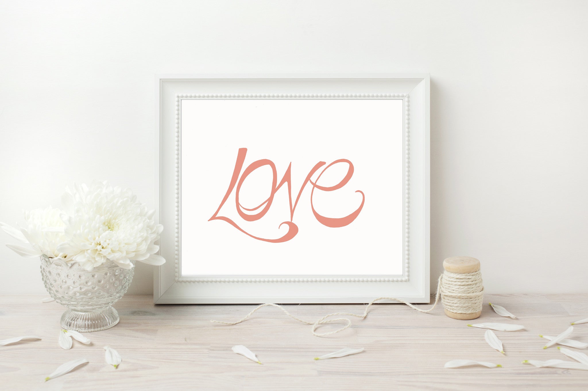 Hand Illustrated Love Print - Coral on White
