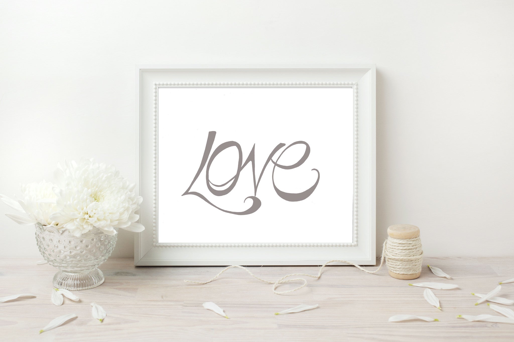 Hand Illustrated Love Print - Grey on White