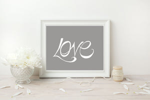 Hand Illustrated Love Print - White on Grey