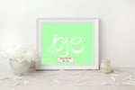 Load image into Gallery viewer, Hand Illustrated Love Print - White on Mint
