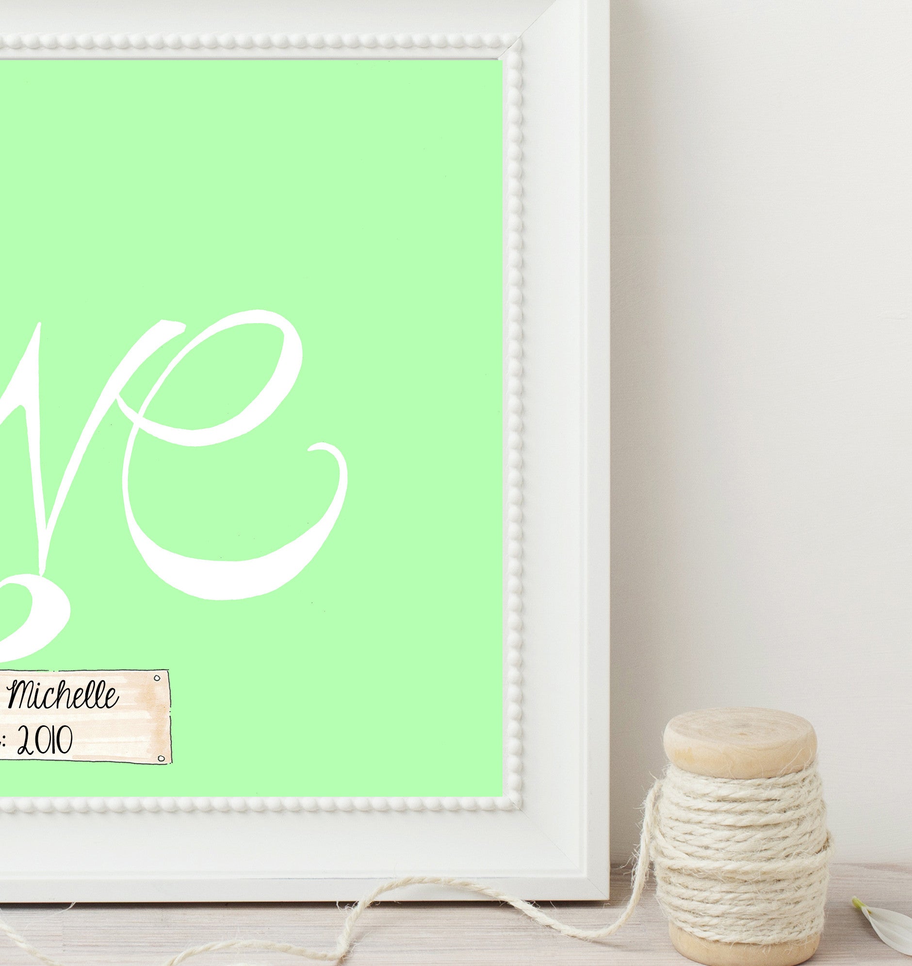 Hand Illustrated Love Print - White on Mint