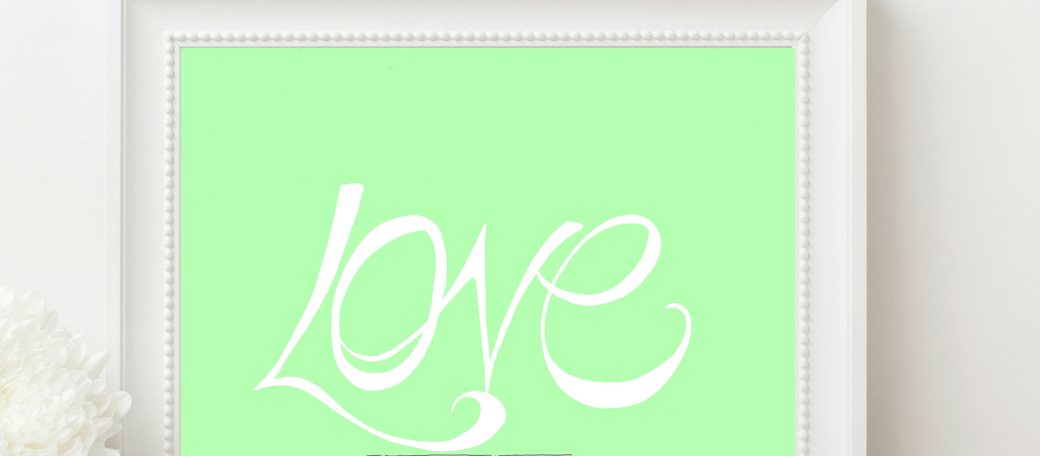 Hand Illustrated Love Print - White on Mint