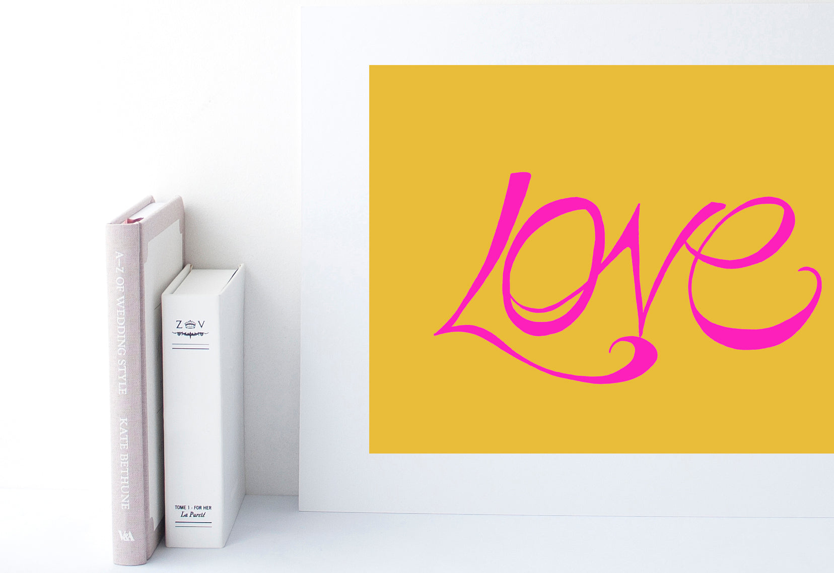 Hand Illustrated Love Print - Pink on Mustard