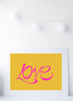 Load image into Gallery viewer, Hand Illustrated Love Print - Pink on Mustard
