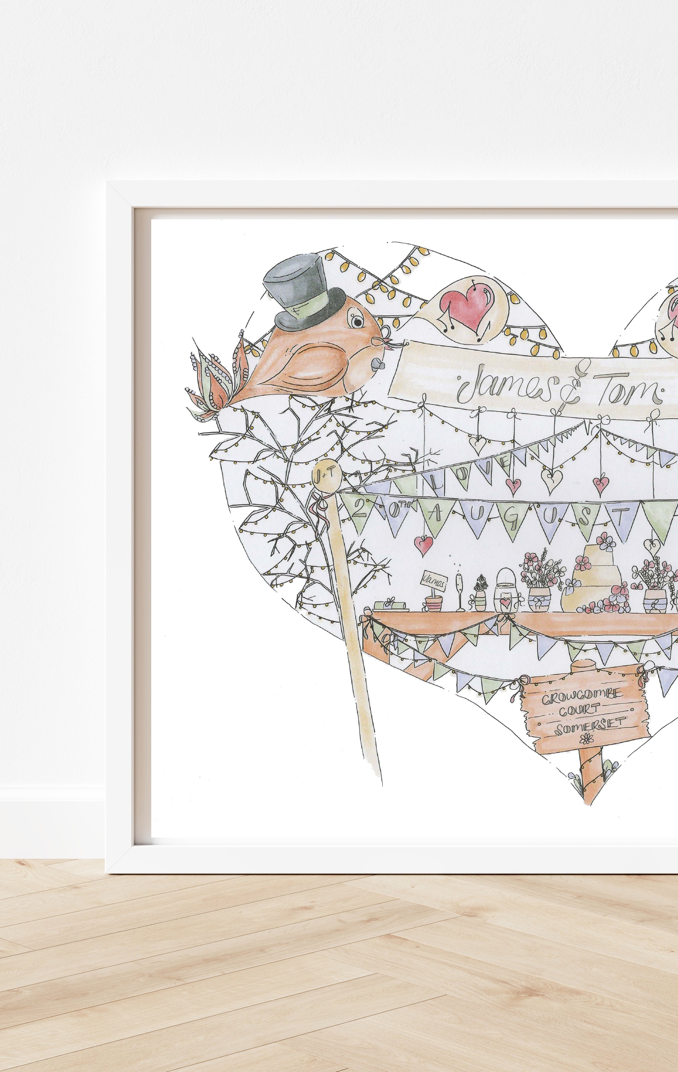 Mr and Mr Birds & Bunting Personalised Wedding Print