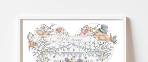 Mr & Mrs Birds and Bunting Personalised Wedding Print