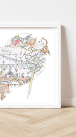 Load image into Gallery viewer, Mrs and Mrs Birds and Bunting Personalised Wedding Print
