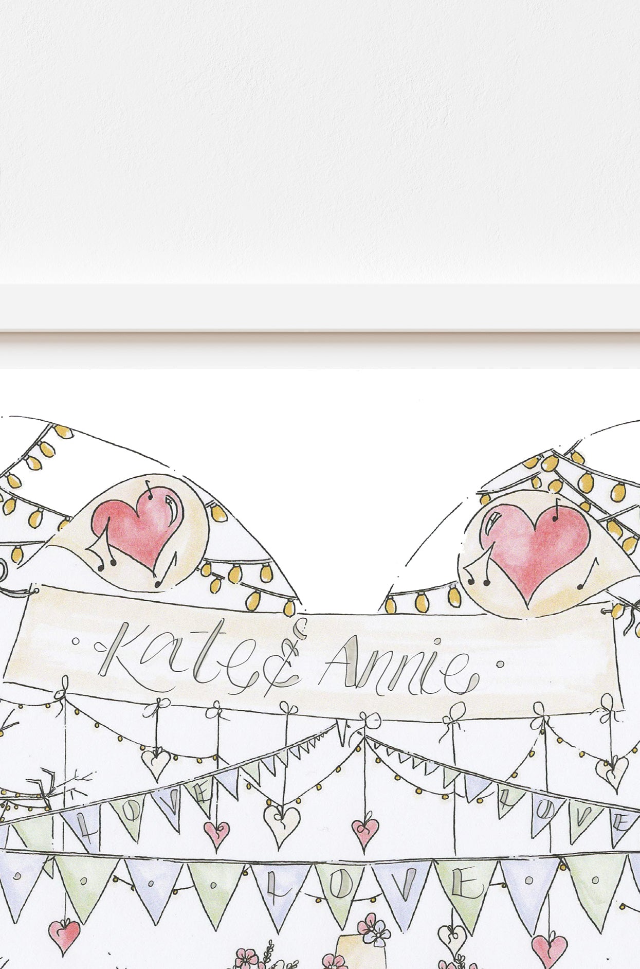 Mrs and Mrs Birds and Bunting Personalised Wedding Print