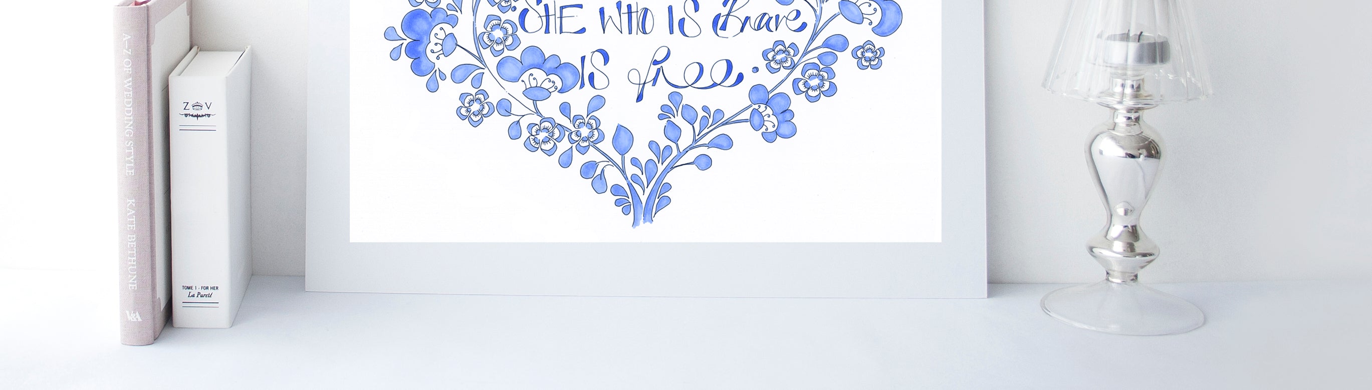 'She who is brave is free' Heart Print Blue