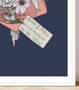 Personalised Bouquet of flowers Print - Navy background