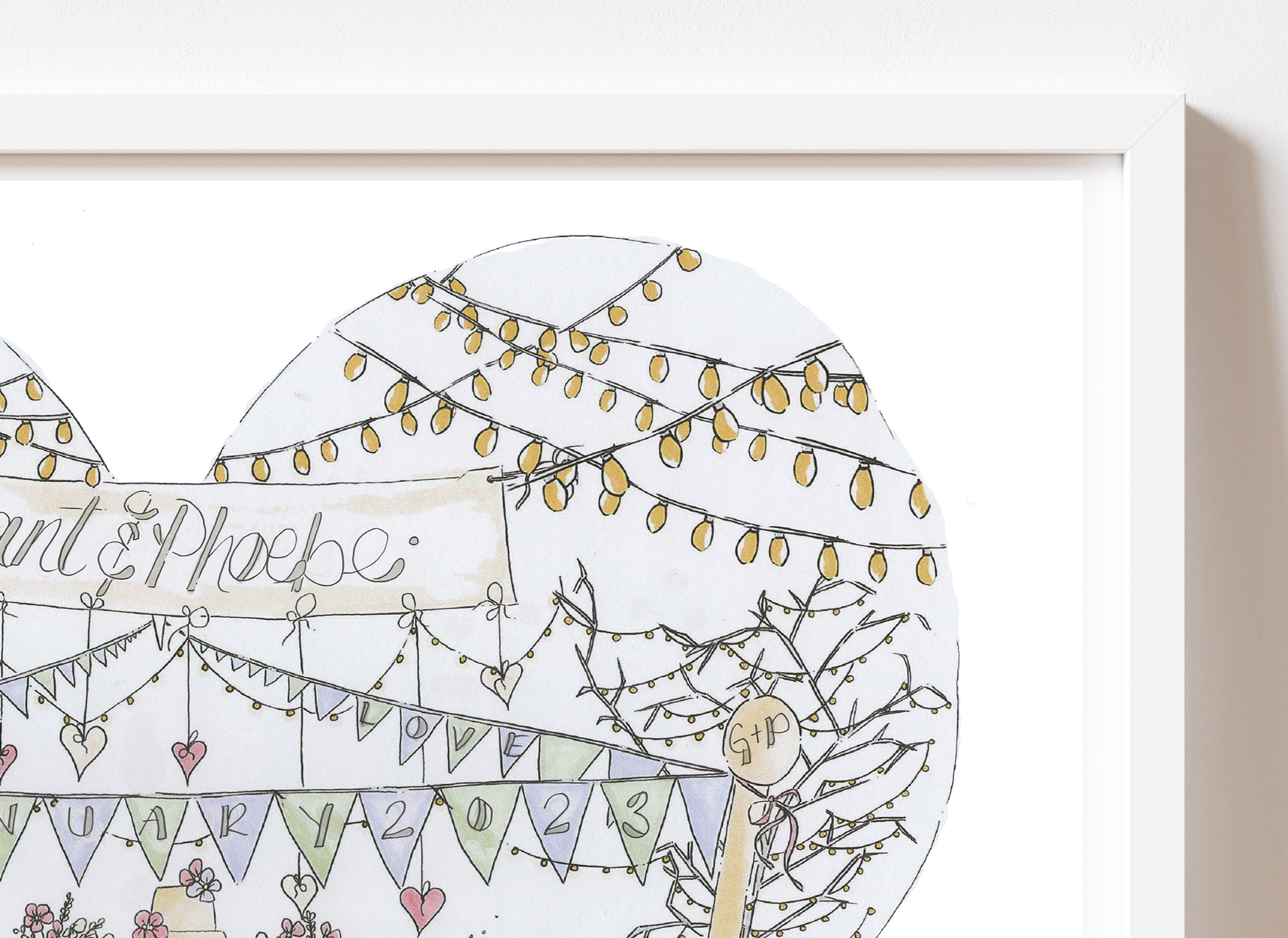 Bunting, wedding party, Fairy Lights Personalised Wedding Print