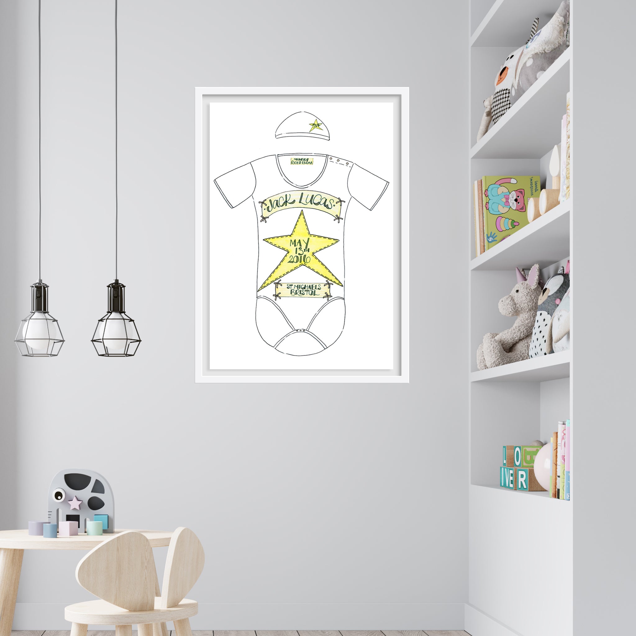 Yellow Star Personalised Baby Grow Print