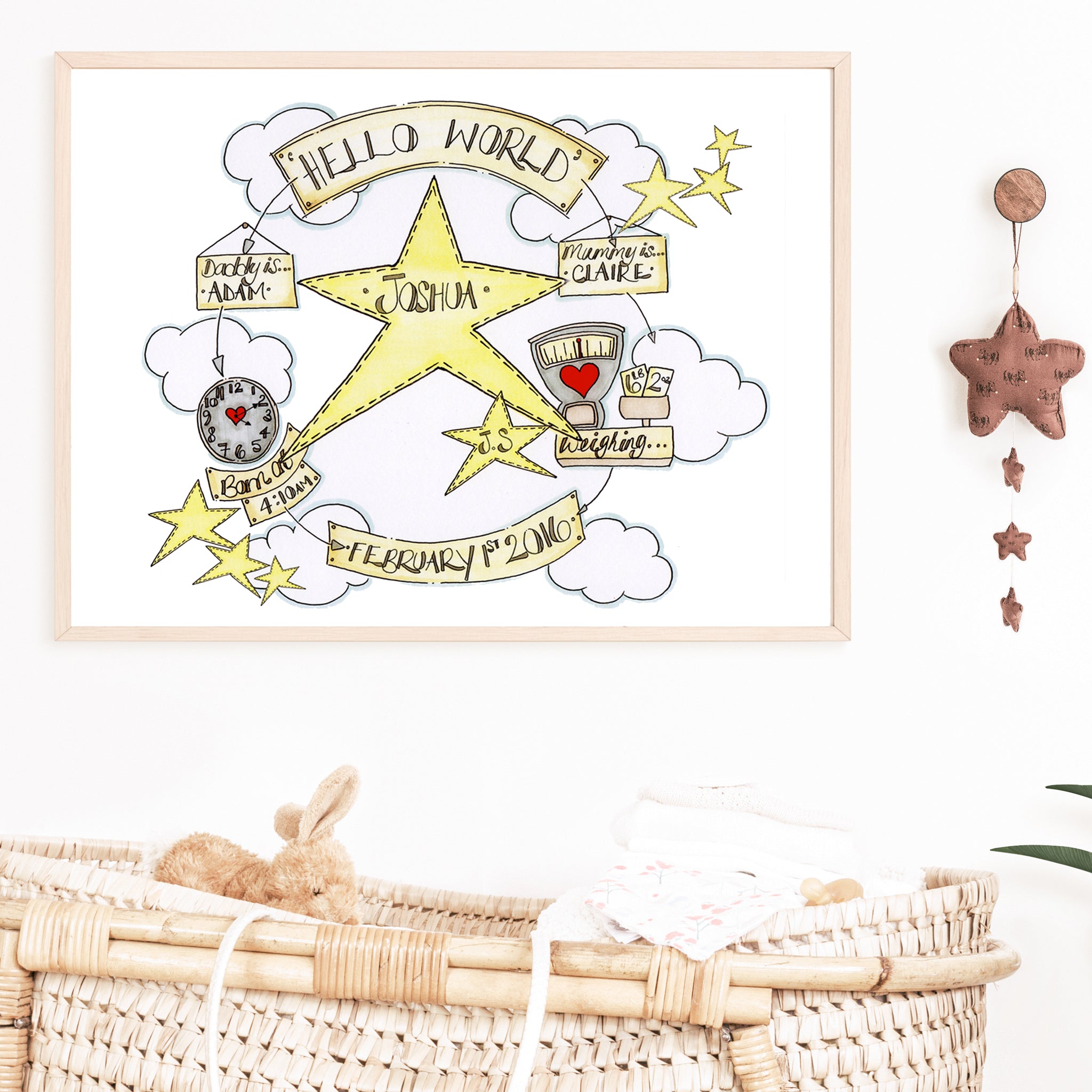Yellow Stars Cloud Cycle Personalised Print
